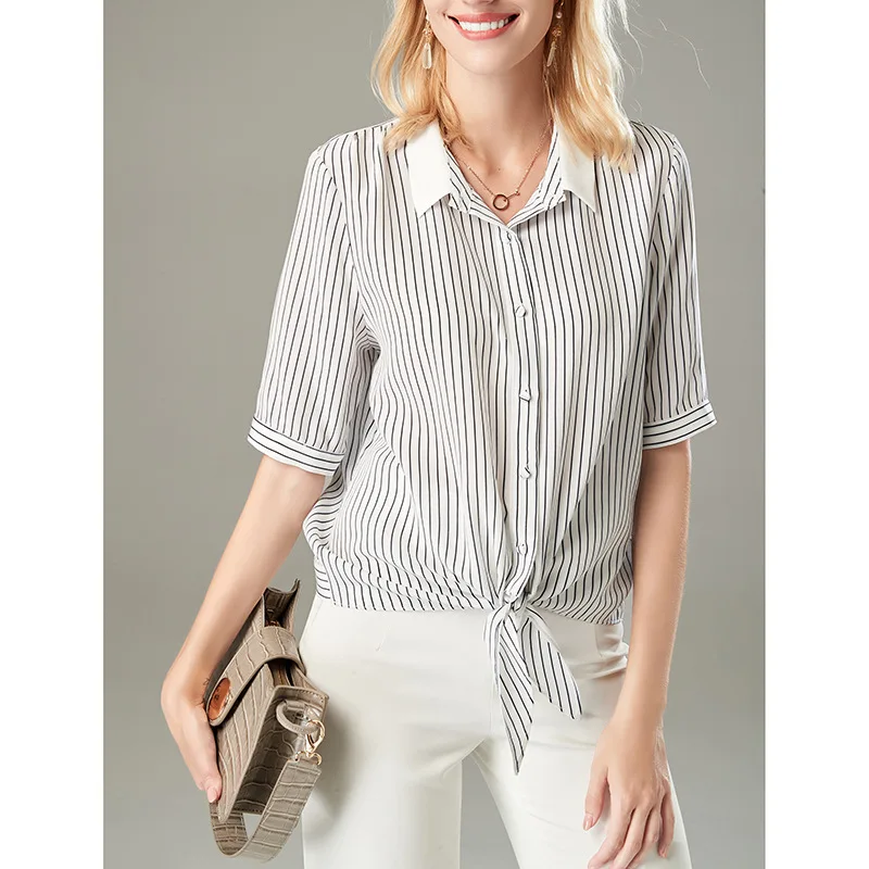 12mm 100% Silk Blouse Top Women High Quality Pure Silk Shirt Black Stripe Summer Cloth Lady
12mm 100% Silk Blouse Top Women High Quality Pure Silk Shirt Black Stripe Summer Cloth Lady
