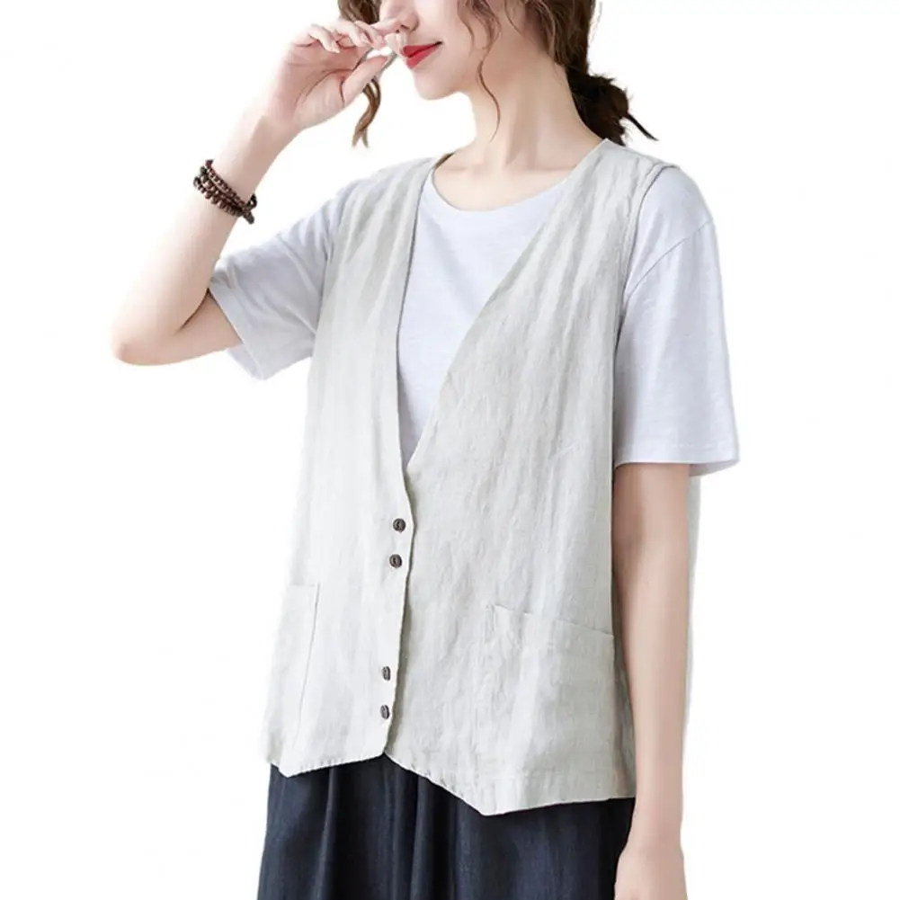 Summer V-Neck Sleeveless Waistcoat Pockets Single Breasted Solid Color Loose Fit Vest Coat Women Simple Outwear Streetwear
Summer V-Neck Sleeveless Waistcoat Pockets Single Breasted Solid Color Loose Fit Vest Coat Women Simple Outwear Streetwear