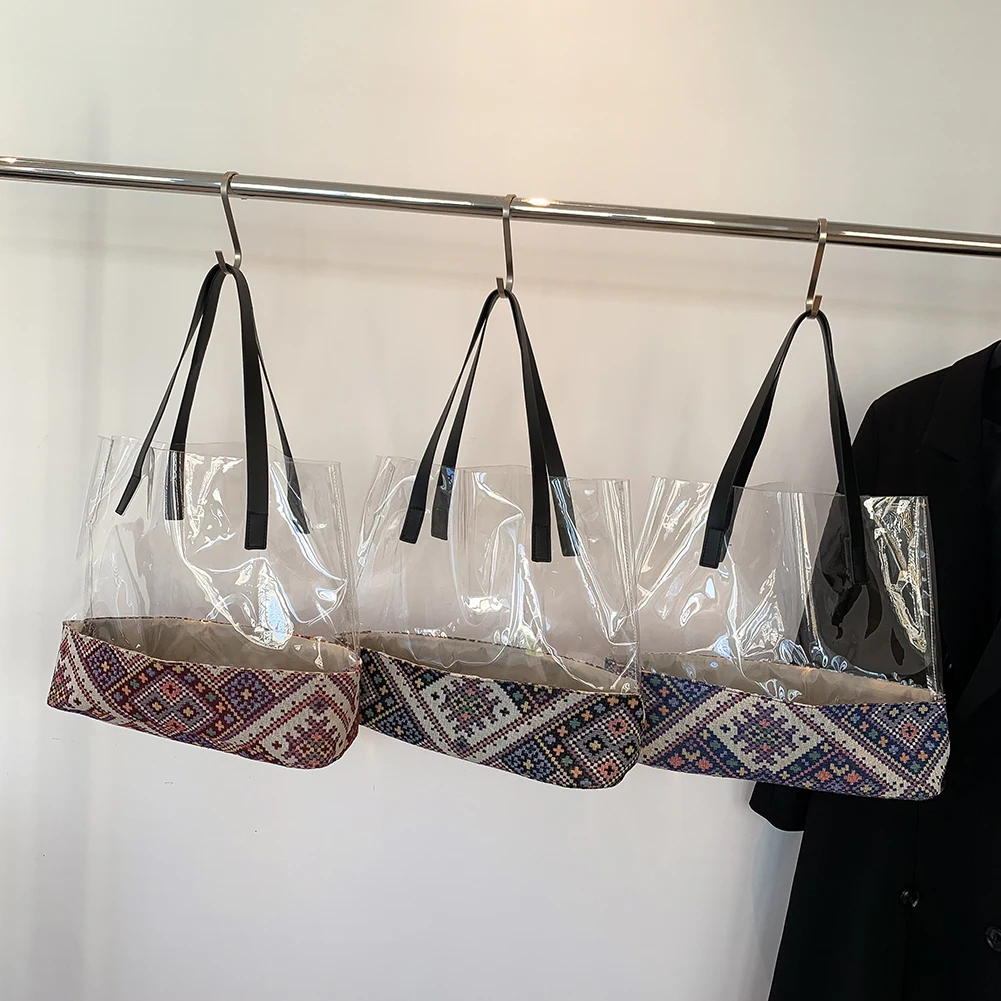 Женская дорожная прозрачная сумка из ПВХ, женская сумка на плечо, сращивающаяся простая модная повседневная сумочка большой вместимости
Женская дорожная прозрачная сумка из ПВХ, женская сумка на плечо, сращивающаяся простая модная повседневная сумочка большой вместимости