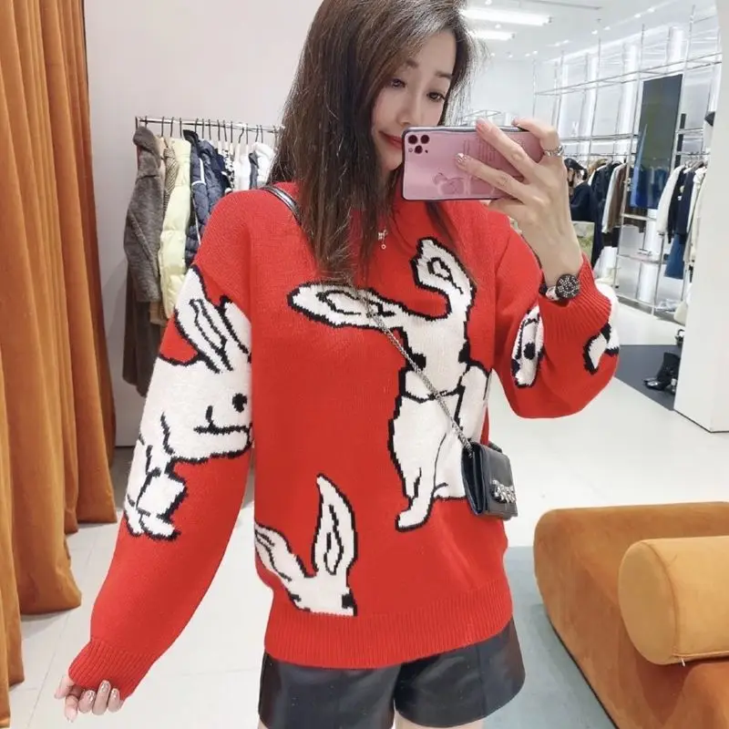 Korean Fashion Cute Animal Bunny Printing Oversized Sweater Thicken Winter O-neck Pullover Christmas Red Streetwear Y2K Tops
Korean Fashion Cute Animal Bunny Printing Oversized Sweater Thicken Winter O-neck Pullover Christmas Red Streetwear Y2K Tops