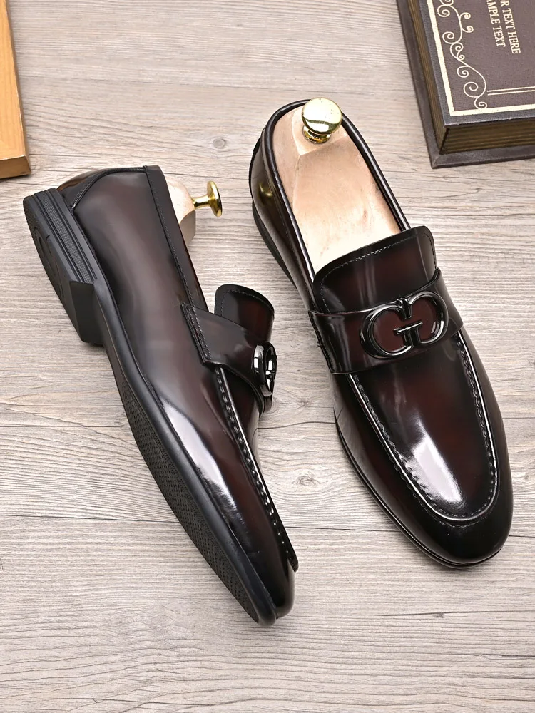 

Spring and Autumn New Leather Dress Men Shoes British Metal Buckle Business Leisure Bright Lok Fu Shoes