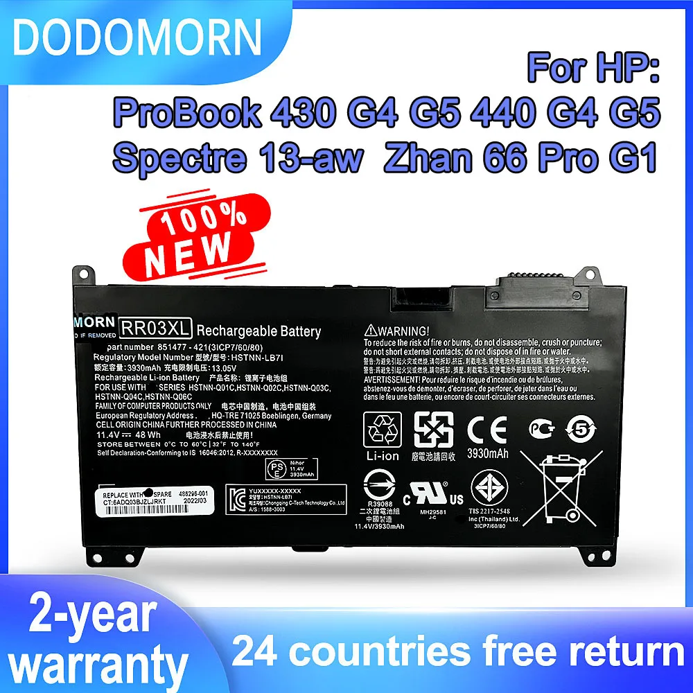 DODOMORN 11.4V 48Wh RR03XL Laptop Battery For HP ProBook 430 440 450 455 470 G4 G5 HSTNN-I74C HSTNN-LB71 HSTNN-PB6W HSTNN-Q01C
DODOMORN 11.4V 48Wh RR03XL Laptop Battery For HP ProBook 430 440 450 455 470 G4 G5 HSTNN-I74C HSTNN-LB71 HSTNN-PB6W HSTNN-Q01C