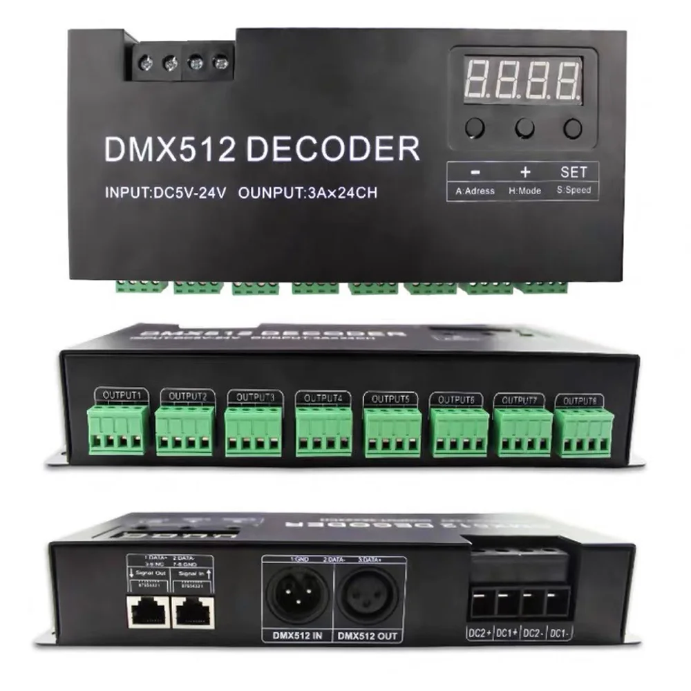 Цифровой декодер DMX512, сценическая инженерная мастер-станция, 24 канала, RGB-освещение, 5-24 В, контроллер DMX 512 для светодиодной ленты RGB
Цифровой декодер DMX512, сценическая инженерная мастер-станция, 24 канала, RGB-освещение, 5-24 В, контроллер DMX 512 для светодиодной ленты RGB