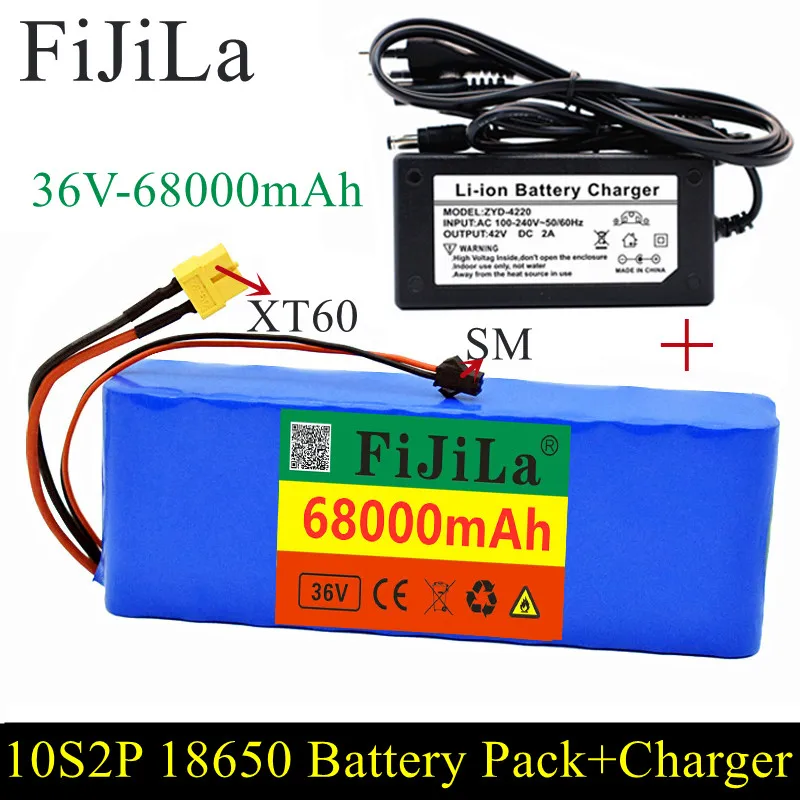 

36V 68Ah10S2P 18650 Rechargeable battery pack 68000mAh,modified Bicycles,electric vehicle 42V Protection PCB +42V Charger