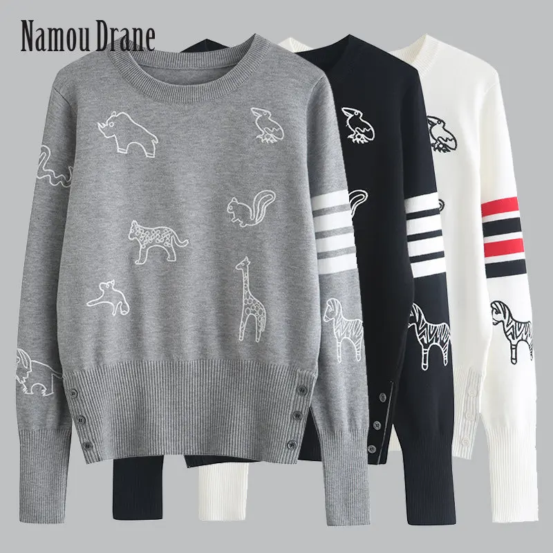 

Namou Drane Knit Pullover Women Fall/Winter 2022 Round Neck Pullover Animal Jacquard Knit Women's Blouse Sweater