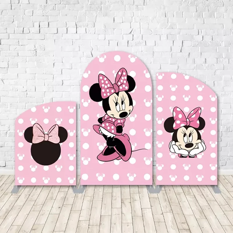 

Pink Girl Birthday Arched Chiara Backdrop Covers Polka Dots Minnie Mouse Birthday Party Supplies Background Photobooth