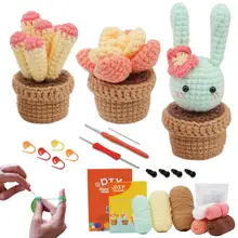Crochet Set Starters Beginner Kit with Step By Step Video Tutorial Learn to Crochet Succulent Potted Cactus DIY Knitting Supply