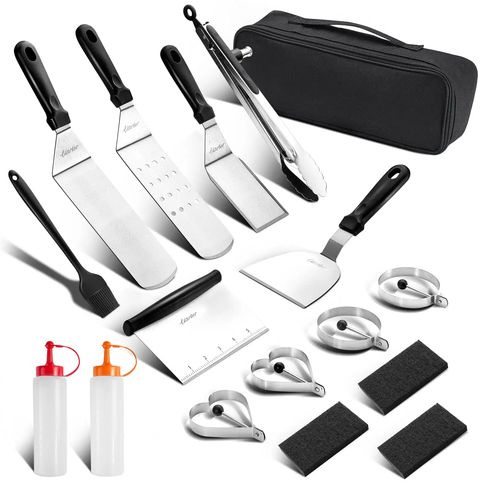 Griddle Accessories Kit 17 Pcs Flat Top BBQ Tools Set with Long/Short Spatulas Scraper & Egg Rings - Stainless Steel Grill Cook
Griddle Accessories Kit 17 Pcs Flat Top BBQ Tools Set with Long/Short Spatulas Scraper & Egg Rings - Stainless Steel Grill Cook