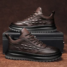 Leisure Leather Shoes for Men Casual Sneakers Fashion Crocodile Print Men Shoes Spring Wearable Platform Walking Shoes кроссовки