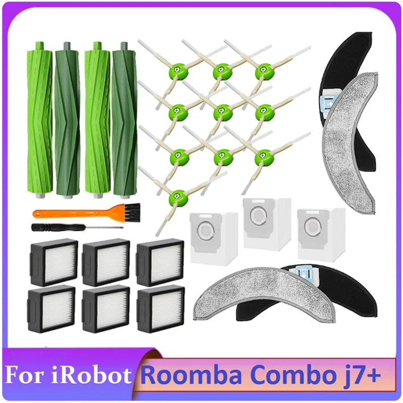 

29PCS Accessories Parts Kit For Irobot Roomba Combo J7+ Robotic Vacuum Cleaner Rubber Brushes Filters Side Brushes Mop Bags