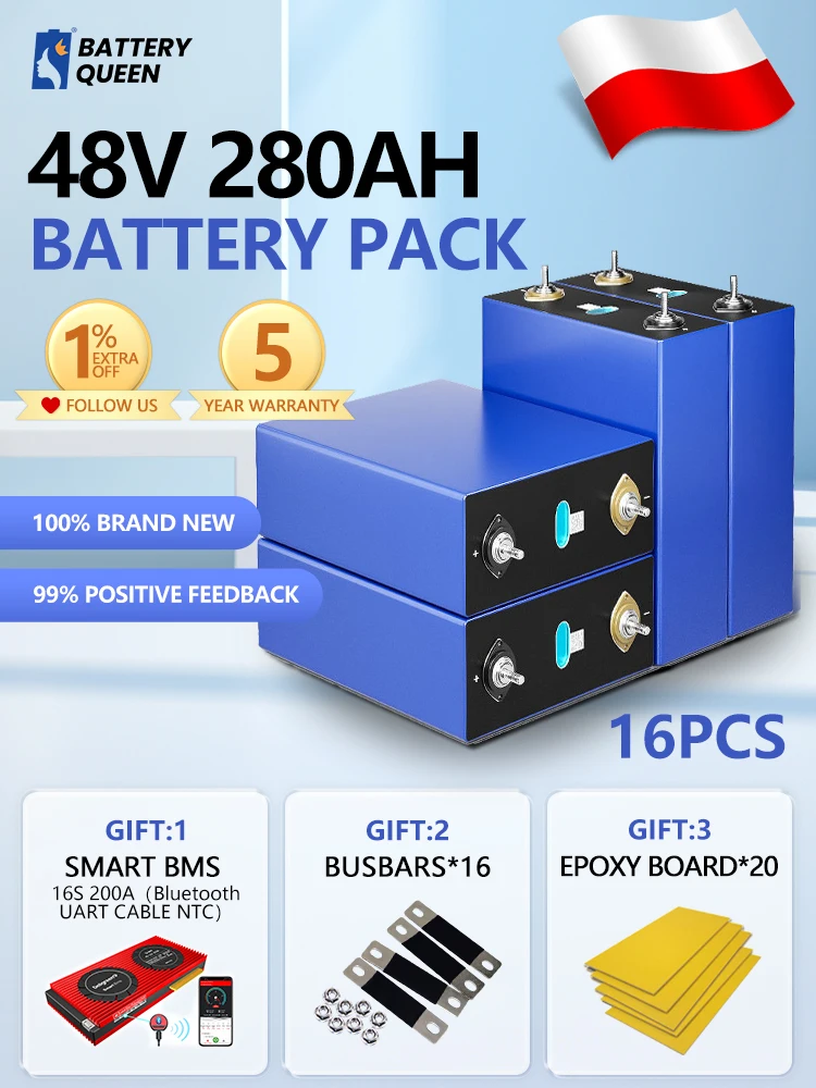 16pcs 280Ah Rechargeable LifePO4 Battery 6000 Cycles For 12V 24V 48V LifePO4 Battery Pack with 16S250A SMART BMS For Solar Syste
16pcs 280Ah Rechargeable LifePO4 Battery 6000 Cycles For 12V 24V 48V LifePO4 Battery Pack with 16S250A SMART BMS For Solar Syste