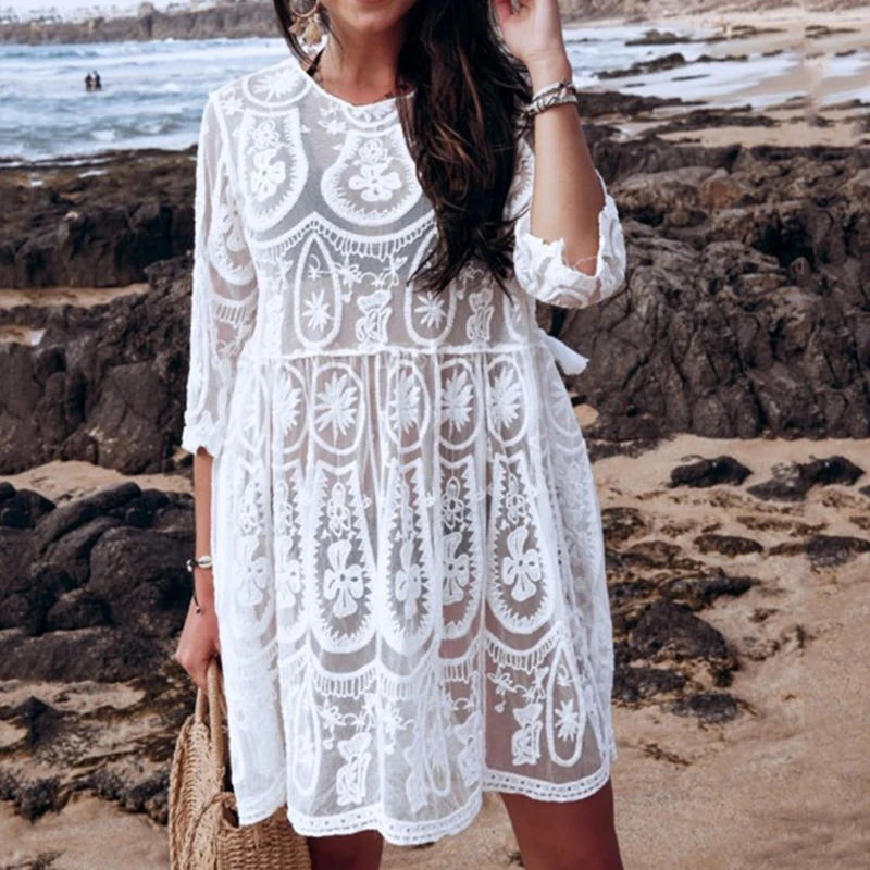 Womens Sexy Lace Embroidery Bikini Bathing Suit Cover Up Half Sleeves Backless Tie Bandage Pool Swim Beach Dress Bohemian
Womens Sexy Lace Embroidery Bikini Bathing Suit Cover Up Half Sleeves Backless Tie Bandage Pool Swim Beach Dress Bohemian