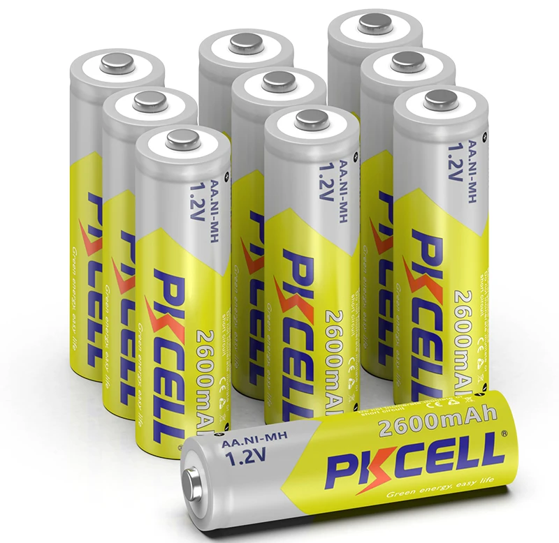 

Pkcell Rechargeable Battery Batteries for Flashlight Toys Remote Control, 1.2V, AA, 2300mAh-2600mAh, Ni-MH, 2A, 2A, 10 Pcs