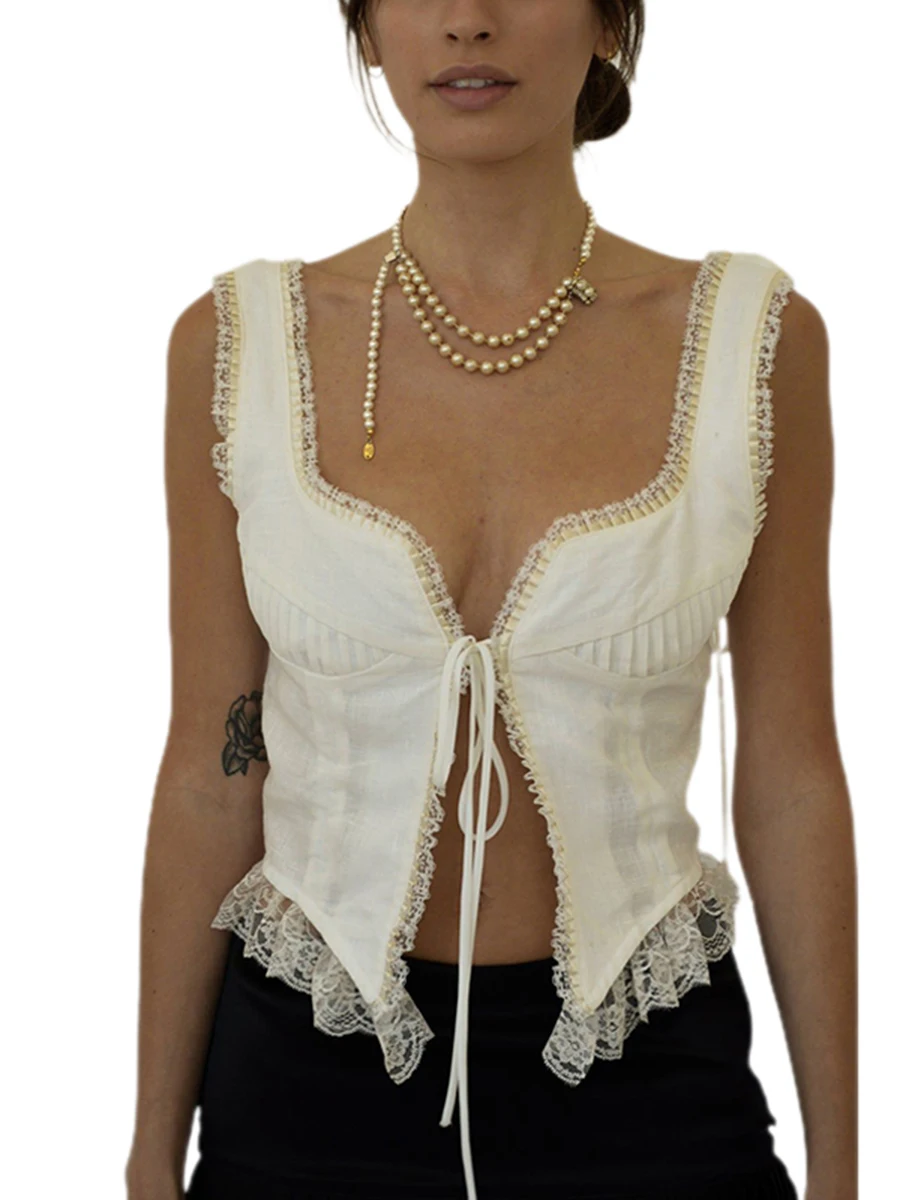 Women Y2K Lace Cami Tank Top Sleeveless Ruffle Lace Trim V Neck Tie Up Crop Tops 90s Aesthetic Fairy Grunge Tank Tops
Women Y2K Lace Cami Tank Top Sleeveless Ruffle Lace Trim V Neck Tie Up Crop Tops 90s Aesthetic Fairy Grunge Tank Tops