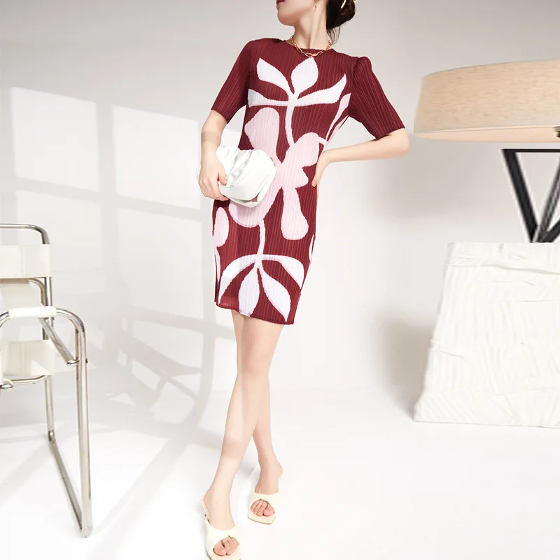 Mini Dress Summer Women 2022 New Wine Red Printed Round Neck Short Sleeved Stretch Slimming Miyake Pleated Straight Dress
Mini Dress Summer Women 2022 New Wine Red Printed Round Neck Short Sleeved Stretch Slimming Miyake Pleated Straight Dress