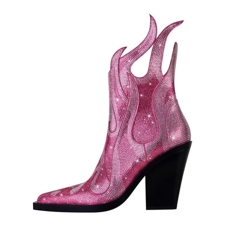 Punk Style Women's Party Short Boots, Thick High Heels, Rhinestone Pointed Zipper Embroidered Shoes Green Pink Big Size
Punk Style Women's Party Short Boots, Thick High Heels, Rhinestone Pointed Zipper Embroidered Shoes Green Pink Big Size
