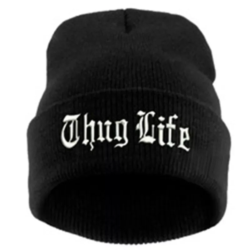 

NEW THUG LIFE Black Letter Beanie Unisex Fashion Hip Hop Mens Beanies Knitted Caps for Women Skullies Gorros Bonnets