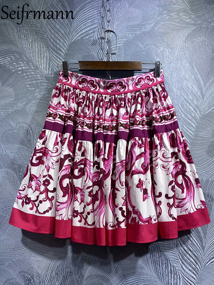 Seifrmann High Quality Summer Women Fashion Runway Cotton Skirts High Waist Red And White Porcelain Printing Mini Short Skirts
Seifrmann High Quality Summer Women Fashion Runway Cotton Skirts High Waist Red And White Porcelain Printing Mini Short Skirts