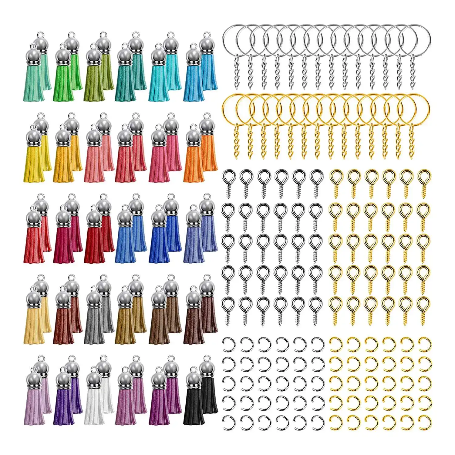 240Pcs Keychain Rings for Craft with Tassels,Extender Chain,Jump Rings and Eye Pins,for Keychain Making Supplies
240Pcs Keychain Rings for Craft with Tassels,Extender Chain,Jump Rings and Eye Pins,for Keychain Making Supplies