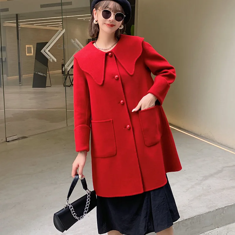 Autumn Winter Woman Solid Color Peter Pan Collar Overcoat Female Vintage Woolen Loose Coats Ladies Single Breasted Overcoat A421
Autumn Winter Woman Solid Color Peter Pan Collar Overcoat Female Vintage Woolen Loose Coats Ladies Single Breasted Overcoat A421