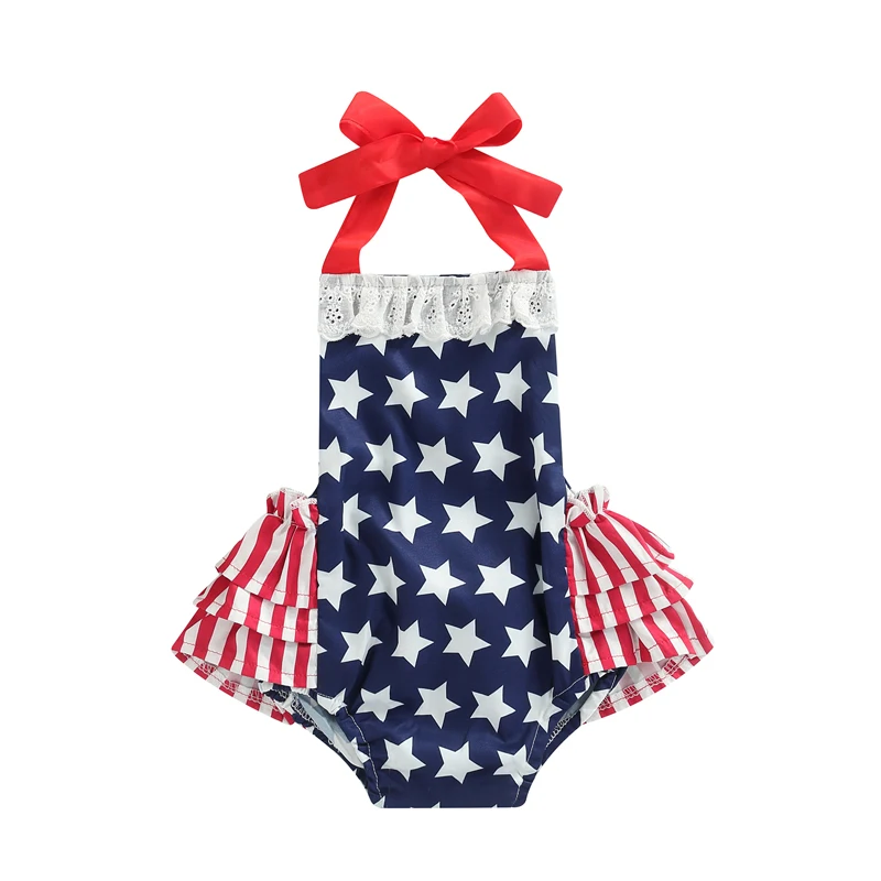 Baby Bodysuit Independence Day Stars Stripe Print Sleeveless Halter Strap Square Neck Lace Panel Jumpsuit
Baby Bodysuit Independence Day Stars Stripe Print Sleeveless Halter Strap Square Neck Lace Panel Jumpsuit