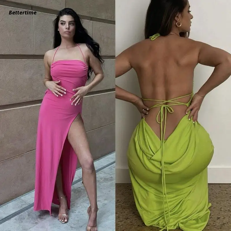 B36D элегантное модное сексуальное Макси-Платье с открытой спиной и драпировкой, женское платье-спагетти 
B36D элегантное модное сексуальное Макси-Платье с открытой спиной и драпировкой, женское платье-спагетти