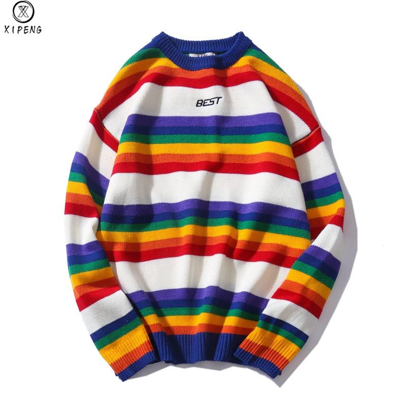 Harajuku Retro Rainbow Knitted Striped Sweater Mens Hip Hop Pullover Sweater Streetwear Male Fashion Spring 2020 Sweater Cotton
Harajuku Retro Rainbow Knitted Striped Sweater Mens Hip Hop Pullover Sweater Streetwear Male Fashion Spring 2020 Sweater Cotton
