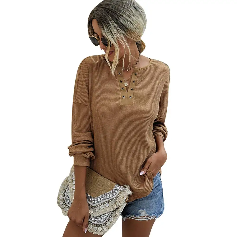Women Solid Color Sexy V Neck Casual Tops Long Sleeve T Shirt Soft Loose Button Knitted Female Pullover Ladies Elegant Knitwear
Women Solid Color Sexy V Neck Casual Tops Long Sleeve T Shirt Soft Loose Button Knitted Female Pullover Ladies Elegant Knitwear