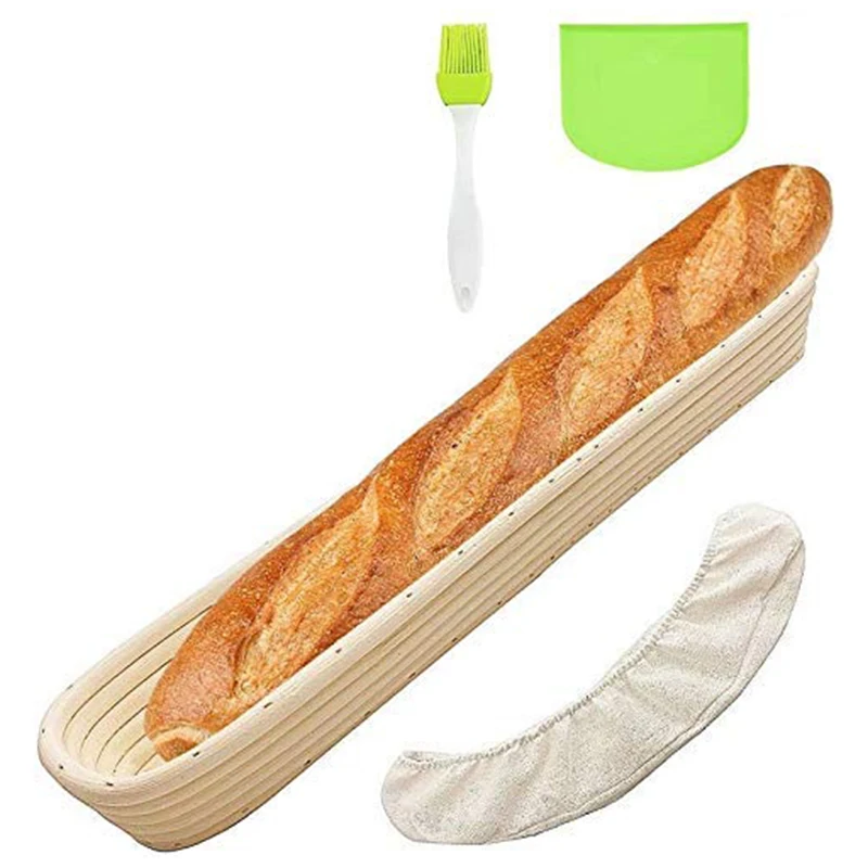 

Овальная корзина для хлеба Banneton, набор чаш для выпечки со скребком для теста, льняная зеленая силиконовая щетка для профессионального и домашнего использования