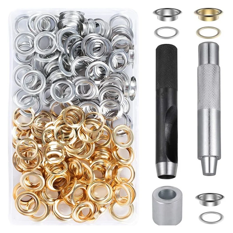 120 Set 1/2 Inch Grommet Tool Kit with 3 Pcs Installation Tools for Fabric, Canvas, Curtain, Clothing, Leather
120 Set 1/2 Inch Grommet Tool Kit with 3 Pcs Installation Tools for Fabric, Canvas, Curtain, Clothing, Leather