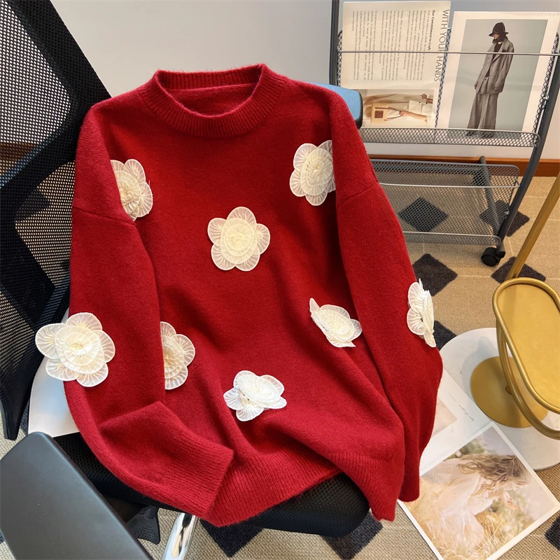 Three-dimensional Flower Loose Soft Sweater Women Korean Fashion O-Neck Long Sleeve Top Knitted Gentle Pullover
Three-dimensional Flower Loose Soft Sweater Women Korean Fashion O-Neck Long Sleeve Top Knitted Gentle Pullover