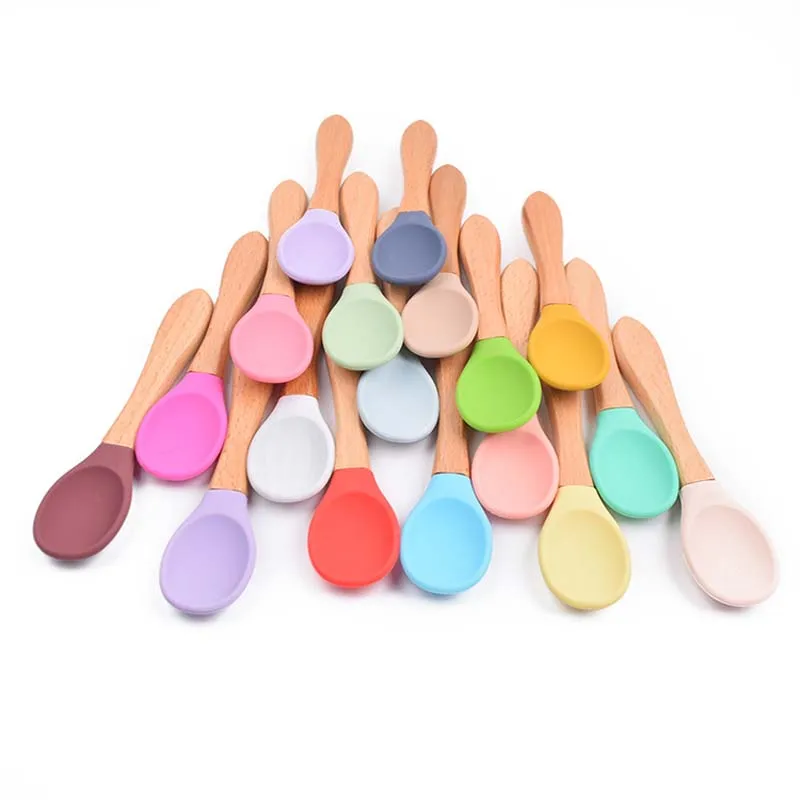 Feeding Wooden Handle Silicone Spoon For Baby Organic Soft Tip Spoon Kids Training Ability Infant Eat Independent Accessory
Feeding Wooden Handle Silicone Spoon For Baby Organic Soft Tip Spoon Kids Training Ability Infant Eat Independent Accessory