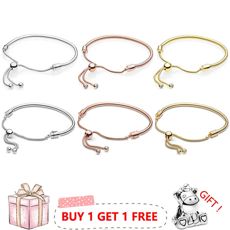 925 Sterling Silver Pan Classic Rose Gold Self Adjusting Sliding Bracelet Fit European Charm Bracelets Women Jewelry
925 Sterling Silver Pan Classic Rose Gold Self Adjusting Sliding Bracelet Fit European Charm Bracelets Women Jewelry