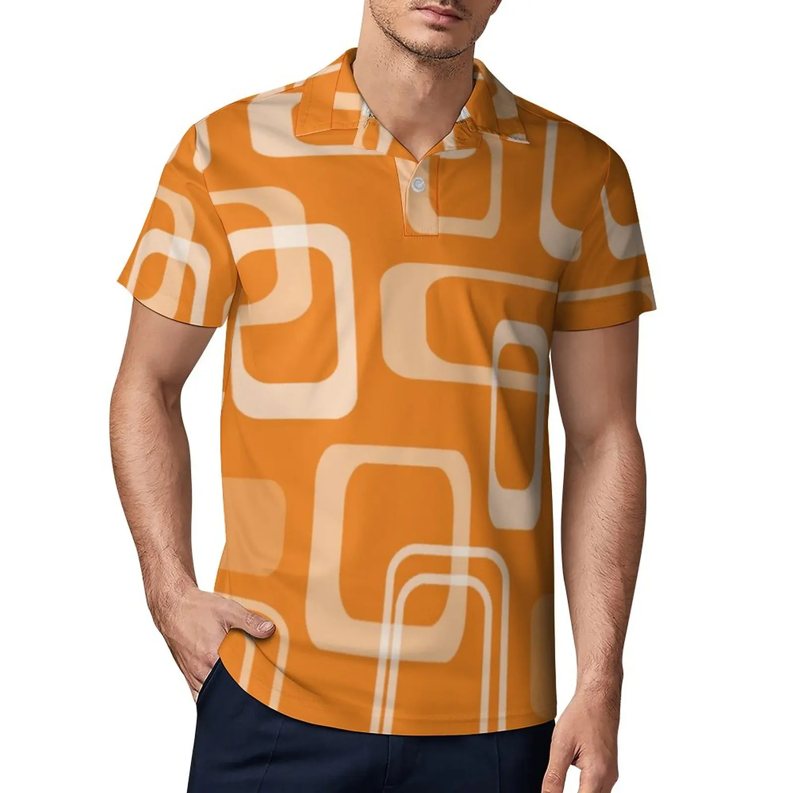 Orange Retro Mod Polo Shirt 60s Square Print Casual Shirt Summer Fashion T-Shirts Short-Sleeved Turn Down Collar Oversize Top
Orange Retro Mod Polo Shirt 60s Square Print Casual Shirt Summer Fashion T-Shirts Short-Sleeved Turn Down Collar Oversize Top