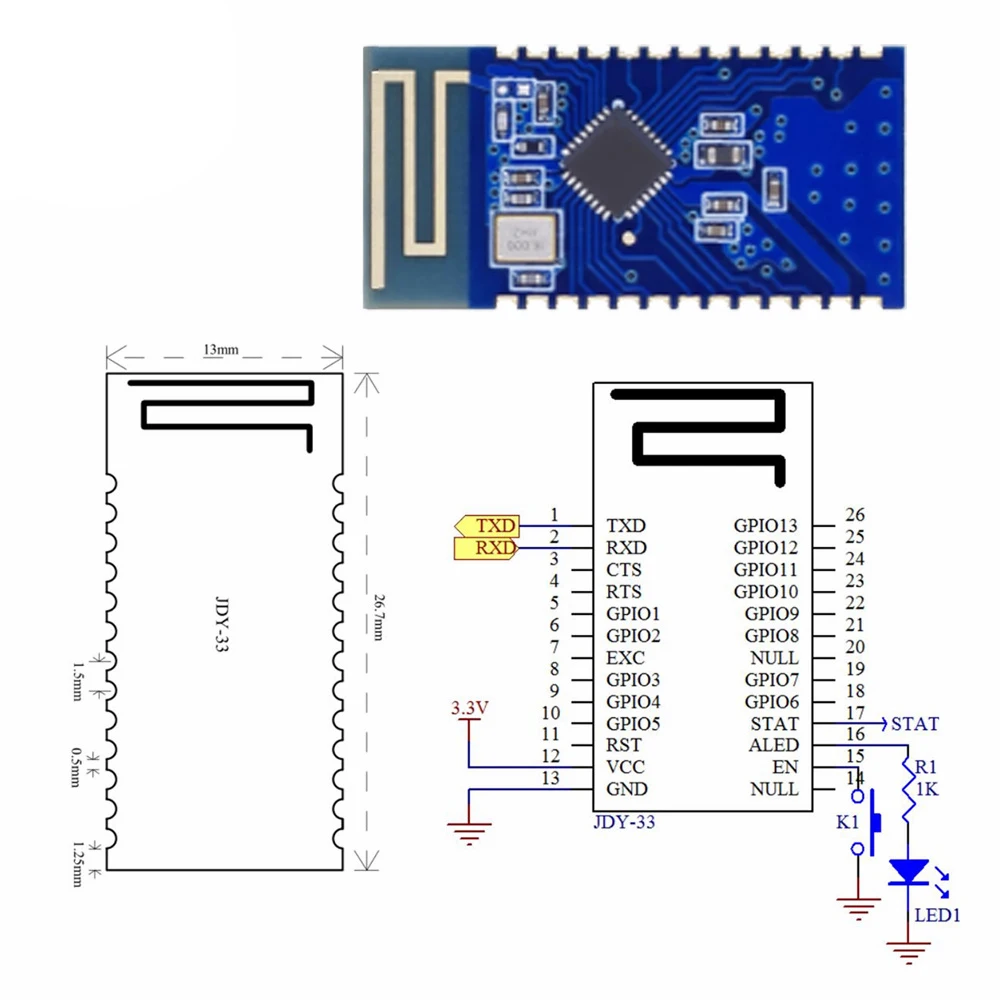 

JDY-33 Dual-mode Bluetooth SPP Bluetooth SPP-C Compatible HC-05/06 Slave Bluetooth 3.0 Module JDY33 Patch Module SMD