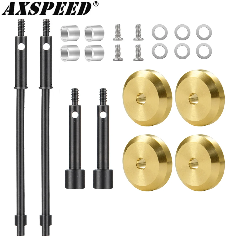 AXSPEED Front Rear CVD Drive Shaft +4mm Steel Axles Brass Weights Widen Wheel Hub Set for 1/24 Axial SCX24 Upgrade Parts
AXSPEED Front Rear CVD Drive Shaft +4mm Steel Axles Brass Weights Widen Wheel Hub Set for 1/24 Axial SCX24 Upgrade Parts
