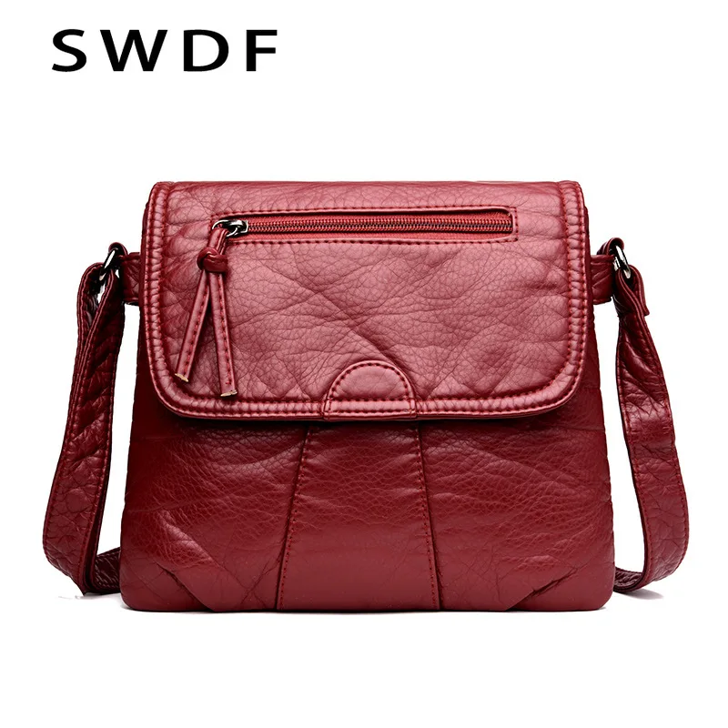 

SWDF New Black Small Women Messenger Bag Soft Washed PU Leather Crossbody Bag Female Handbag Purses Bolsa Feminina Bolsos Muje
