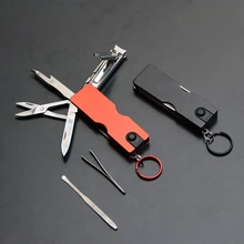 Pocket Tools Multi Hiking Gears Outdoor Multifunction Mini Keychain Knife LED Light Nail Clipper Scissors Camping Equipment