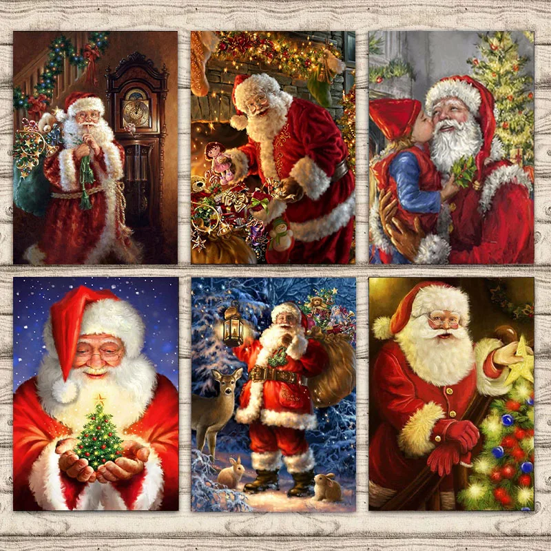 

Santa Claus Giving Gifts Christmas Snowy Night Print Art Canvas Poster for Living Room Decoration Home Wall Decor Picture