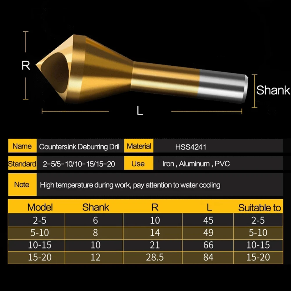 

1PC HSS Titanium Coated Countersink And Deburring Drill Taper Hole High Speed Steel 4241 Cutter Tools Power Tools Accessories