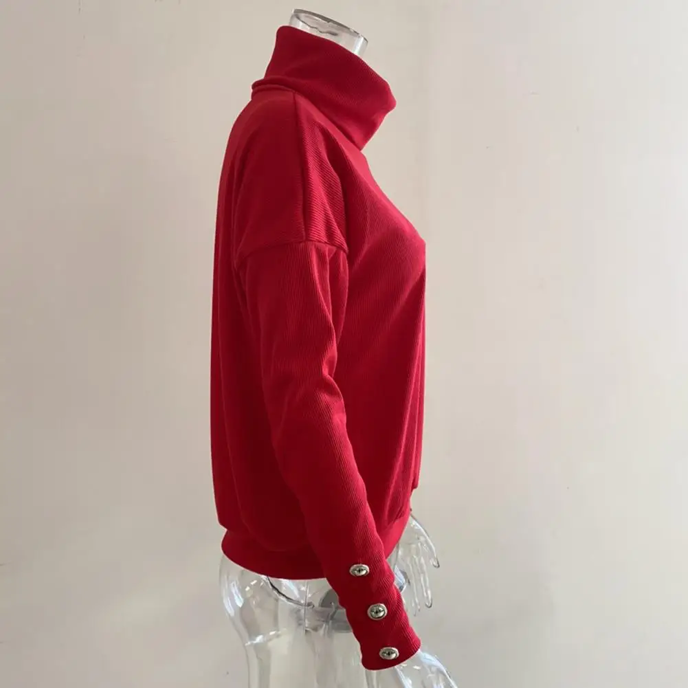 

Дышащий женский свитер, шикарные уютные женские свитера с высоким воротником, трикотажная одежда в рубчик с манжетами на пуговицах для осени и зимы