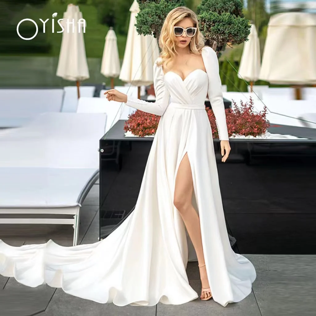 OYISHA Wedding Dresses For Bride 2023 Sexy A-Line Side Slit White Sweetheart Satin Bridal Gown Long Sleeves Beach Custom Made
OYISHA Wedding Dresses For Bride 2023 Sexy A-Line Side Slit White Sweetheart Satin Bridal Gown Long Sleeves Beach Custom Made
