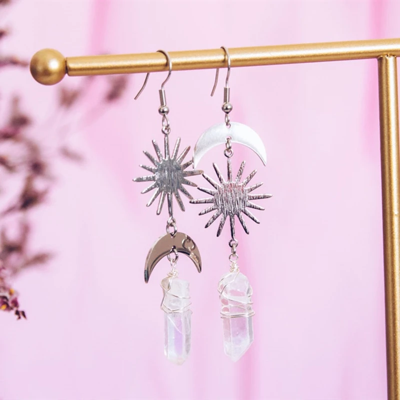 Natural Quartz Crystal Earrings with Sun and Moon - Celestial Magical - Eclipse Earrings Asymmetric Design Jewelry
Natural Quartz Crystal Earrings with Sun and Moon - Celestial Magical - Eclipse Earrings Asymmetric Design Jewelry