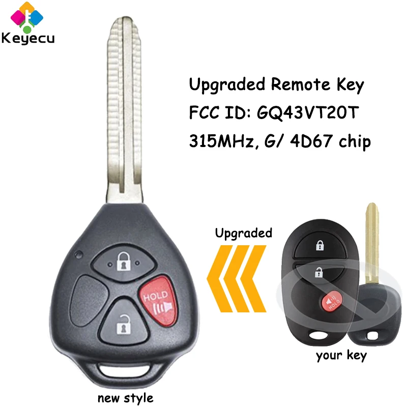 

KEYECU Upgraded Remote Control Car Key With 3 Buttons 315MHz G 4D67 Chip for Toyota Sienna Tacoma Tundra Sequoia Fob GQ43VT20T