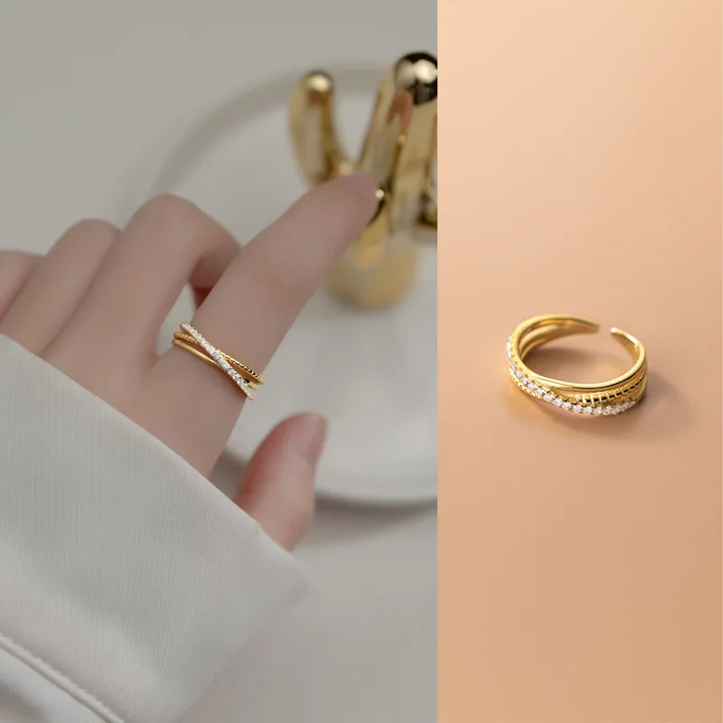 S925 Silver Three Layers Cross Row Diamond Open Ring Simple Temperament Fashion Hand Jewelry Women
S925 Silver Three Layers Cross Row Diamond Open Ring Simple Temperament Fashion Hand Jewelry Women