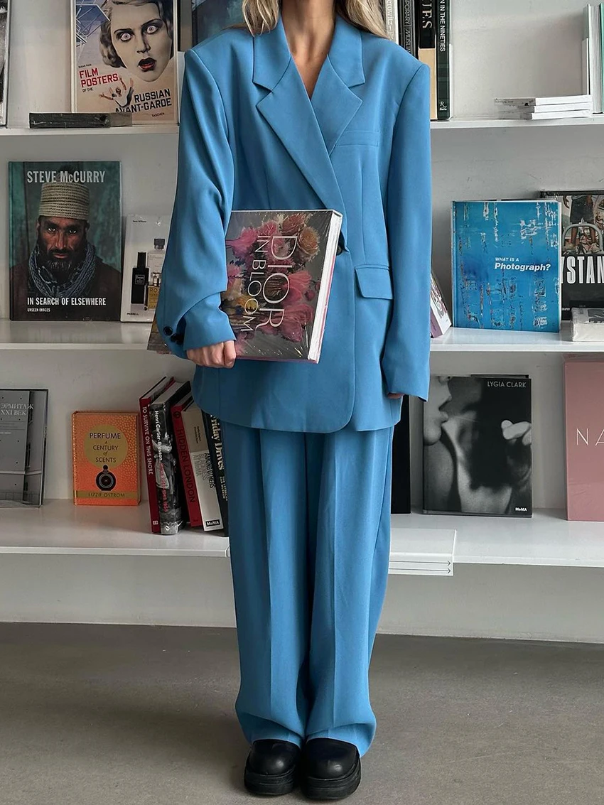 Oymimi Fashion Blue Two Piece Set For Women Elegant Office Long Sleeve Pockets Blazers And Simple Straight Trousers Female Sets
Oymimi Fashion Blue Two Piece Set For Women Elegant Office Long Sleeve Pockets Blazers And Simple Straight Trousers Female Sets