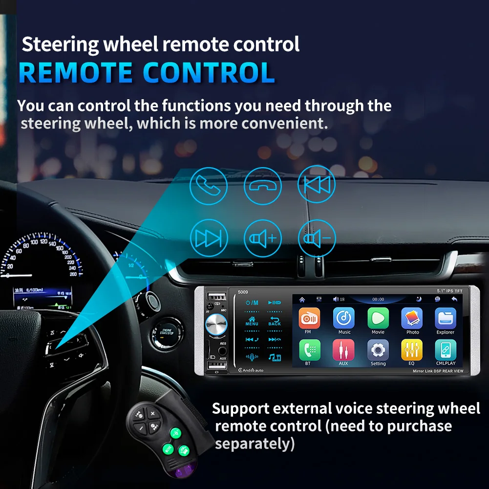 MP3 Player Car Stereo Radio 5.1in 5009 AUX Accessories FM/AM/RDS W/ Power Cord Wince 3 USB Ports Remote Control
MP3 Player Car Stereo Radio 5.1in 5009 AUX Accessories FM/AM/RDS W/ Power Cord Wince 3 USB Ports Remote Control