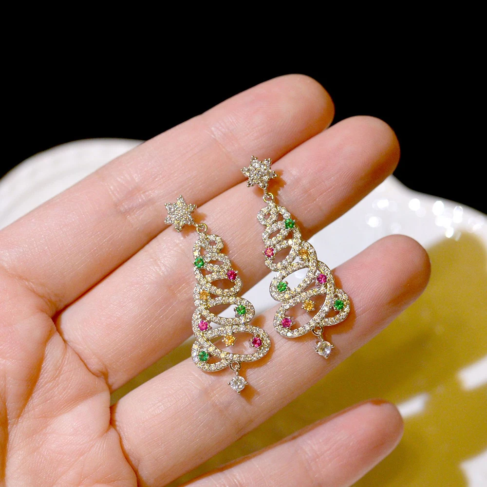 Paved Color Diamond Christmas Earrings For Women Christmas Tree Shape Drop Earrings Gift Zircon Hoop Stud For Party
Paved Color Diamond Christmas Earrings For Women Christmas Tree Shape Drop Earrings Gift Zircon Hoop Stud For Party