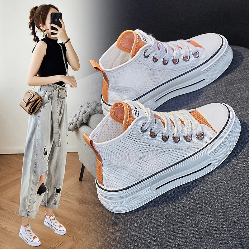 Summer Women Canvas Shoes New High Top Female Vulcanized Shoes Ladies Lace Up Sport Fashion Mesh Cloth Breathable Platform Shoes
Summer Women Canvas Shoes New High Top Female Vulcanized Shoes Ladies Lace Up Sport Fashion Mesh Cloth Breathable Platform Shoes
