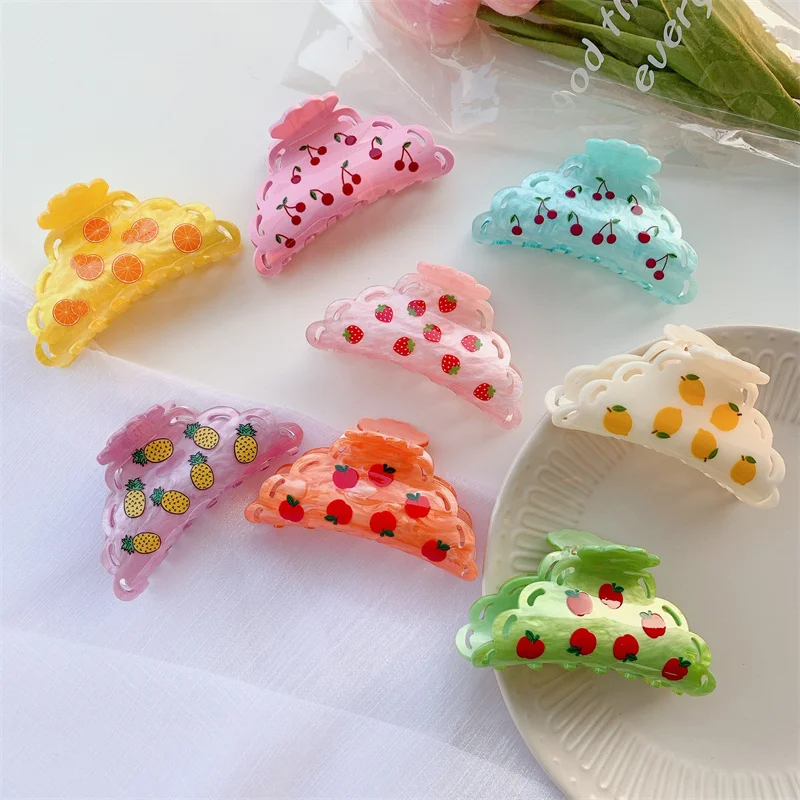 New Acetate Hair Claw Clips Fruit Printing Colorful Geometric Clamps Grab Headwear Bath Shark Clip Ins Women Hair Accessories
New Acetate Hair Claw Clips Fruit Printing Colorful Geometric Clamps Grab Headwear Bath Shark Clip Ins Women Hair Accessories